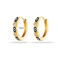 Böhmische goldene 12mm Creolen mit Emaille-Auge und funkelnden Strasssteinen - 374-3# Schwarzes Böser Blick (Paar) / 12mm