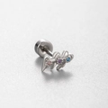 Ohrknorpel-Stecker Silber-Flügel mit rosa, lila und blauen Edelsteinen auf grauem Grund - Dreifarbiger Edelstein Flügel Stil (A139-4#)