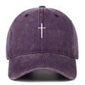 Detail of cross embroidery on vintage washed cotton purple baseball cap - One Size / Purple
