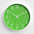 Modern minimalist 12-inch round wall clock in grass green with white numbers and hands - Green