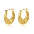 Boucles d'oreilles créoles rétro en acier inoxydable plaqué or 18 carats texturées - Style 5-Croissant Fileté