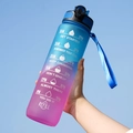 32oz blue and purple gradient sports water bottle with straw and time markings - 1000ml / Blue Purple