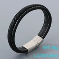 Black braided leather bracelet for men with silver magnetic clasp 210x12mm 19g - Black Leather Steel Clasp (KB205354-JR)