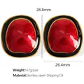 Onregelmatige geometrische oorbellen in goud en zwart, maat 28,8 mm bij 26,4 mm - Zwart & Rood Emaille Goud Stijl (EH534)