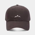 Close-up of white mountain range embroidery on a dark charcoal cotton baseball cap - Adjustable / Dark Gray