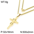 Gold stainless steel cross pendant necklace with clear zircons and box chain, 500x2mm - Classic Micro-Pave Rhinestone Cross (KN295070-Z)