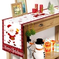 Camino de mesa navideño con Papá Noel, renos rojos y copos sobre una mesa de madera - 181x35.5cm / Papá Noel con campana