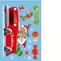 Weihnachtsfensteraufkleber mit Weihnachtsmann im roten Oldtimer sowie Rentier und Elfen - Auto