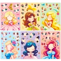 6-pack DIY cartoon princess dress-up stickers with mix-and-match facial features for kids - Bowknot Princess Style (T01041394)