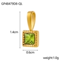 Macro shot of 1.4cm square green zircon pendant with gold frame dimensions and weight - Gold Base / Square - Emerald Green