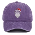 Detail of Santa embroidery and Merry Christmas text on purple washed cotton baseball cap - Purple
