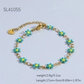Gold stainless steel daisy bracelet with blue flowers and adjustable lobster clasp chain - Blue Flower/Gold Chain