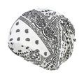 Unisex white slouchy beanie hat featuring black paisley print for hip hop fashion streetwear - 55-58cm / Black and White