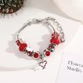 Christmas themed silver snake chain bracelet with red crystal beads and heart charm - Christmas House Red White (Style 12) / 21cm
