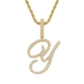 Macro detail of 18K gold plated letter Y pendant with zircon stones and rope chain - Letter Y / Gold (Pendant Only)