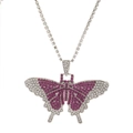 Silver Cuban tennis chain with rose pink and white crystal butterfly pendant for women - Silver With Purple Rhinestone Large Butterfly Style