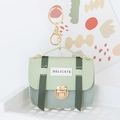Mini green PU leather coin purse keychain with gold buckle and delicate label - Green System