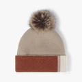 Berretto in maglia con pompon in beige e caramello con fodera in pile calda - Regolabile / Cachi