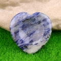 Polished heart-shaped blue sodalite worry stone with unique white and grey textures - Blue Sodalite
