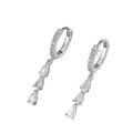 Elegant silver teardrop earrings with three pear-cut zircon pendants for wedding parties - Silver