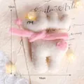 White handmade wool felt reindeer with pink scarf and heart detail, 10cm holiday ornament - Deer with Scarf-White