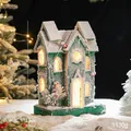 Green light-up Christmas snow house figurine with berries, size 36.5x26cm - Green Wooden Snow House Battery Model