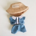 Dreiteiliges Puppen-Outfit mit beigefarbenem Fischerhut und blauer Jeansjacke mit Shorts - Passend für 17cm Puppe / Brauner Offener Hut + Gefälschter Zweiteiler + Shorts / Blau & Weiß & Beige