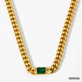 Gold-plated stainless steel necklace with rectangular emerald green zircon pendant - Gold Chain + Green Zirconia (KDD026)