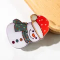 Acrylic snowman hair claw with red Christmas hat and green polka dot scarf - Snowman B (D2-1-21)