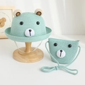 Set coordinato cappello di paglia verde e borsetta con orecchie da orso per bambini - Set cappello e borsa / Azzurro