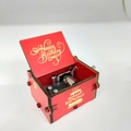 Red wooden hand-cranked music box with golden Happy Birthday engraving and metal movement - Happy Birthday 2