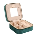 Portable dark green velvet jewelry box with mirror and double-layer storage zipper - Imitation Metal Zipper Style / Green
