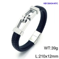 Pulsera de hombre en cuero trenzado minimalista con cierre magnético de acero plata - Estilo B Color Acero / 21.5cm