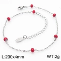 Tobillera de acero inoxidable plateado con cuentas rojas, medida 230x4mm, 2g - Estilo de Cuenta Roja Con Cadena Plateada (KJ3619-Z)
