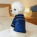Marineblaue Haustier-Schlafanzüge aus Seidensatin für kleine Hunde und Katzen mit Paspel - L / Marineblau