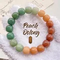 Gradient peach and green bodhi root beaded bracelet with smooth round beads - Green+Coffee-Bodhi Seed