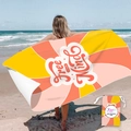 Quick-dry sand-free beach towel with vibrant sunburst pattern and matching drawstring bag - Rotating Rainbow (Single-sided Print with Cloth Bag)