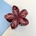 Dark red marble textured frangipani hair claw clip with elegant gloss finish - 12 Pcs Set (Approx. 8x7x4cm) / Wine Red (Marble Pattern)