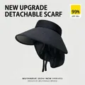 Black UPF 50+ wide brim sun hat for women with detachable protective face and neck shawl - Straw Woven Shawl Protection Style / Black
