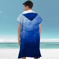 Microfiber hooded beach poncho with blue gradient wave print for quick-dry comfort - Pullover Style - Deep Sea
