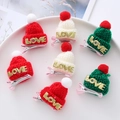 Christmas knitted mini hat hair clips in red, white, and green with LOVE lettering - Christmas Hat Hair Clip 1pc