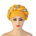 Ginger yellow sequin braided turban hat with twist design for a stylish look - Yellow