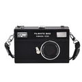 Vooraanzicht van vintage camera-vormige schoudertas in zwart leer met lychee-nerf - Eén maat / Zwart