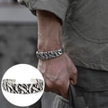 Vintage geflochtenes Silberarmband mit gewebter Textur und offenem Design für Herren - Breite Wellen