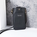 Vertical black litchi PU leather phone crossbody bag with Forever Lovely text - Black