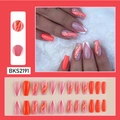 Long coffin press-on nails set with orange tint, gold foil marbling and French V-tips - BKS2191 Orange-Red Gold Foil French V-Design