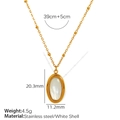 Collana in acciaio dorato con pendente ovale in madreperla bianca e misure indicate - Oro