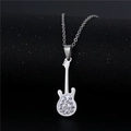 Sparkling crystal violin pendant necklace with silver chain on black display stand - NZ33 Guitar Shape