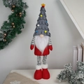 Christmas long-legged gnome doll with grey tree-shaped hat and colorful pom-poms ornament - Telescopic Long Leg Style / Gray