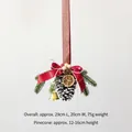 Christmas pinecone ornament with red ribbon bow, gold bell, and snow effect, 29cm length - Frosted White Pinecone A